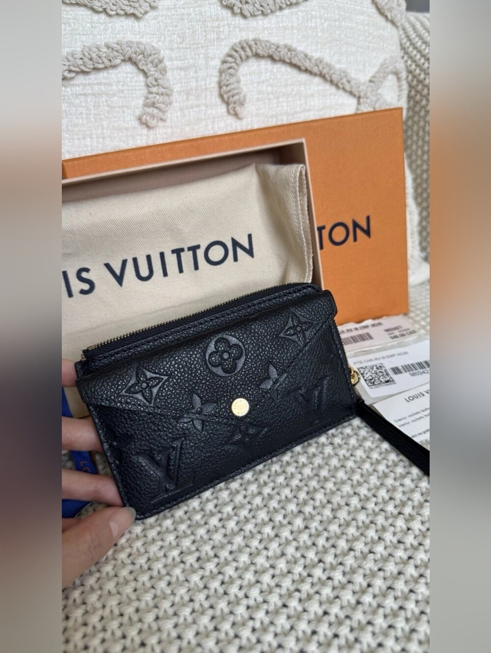 Louis Vuitton Black Embossed Monogram Zip Card Holder Recto Verso Wallet